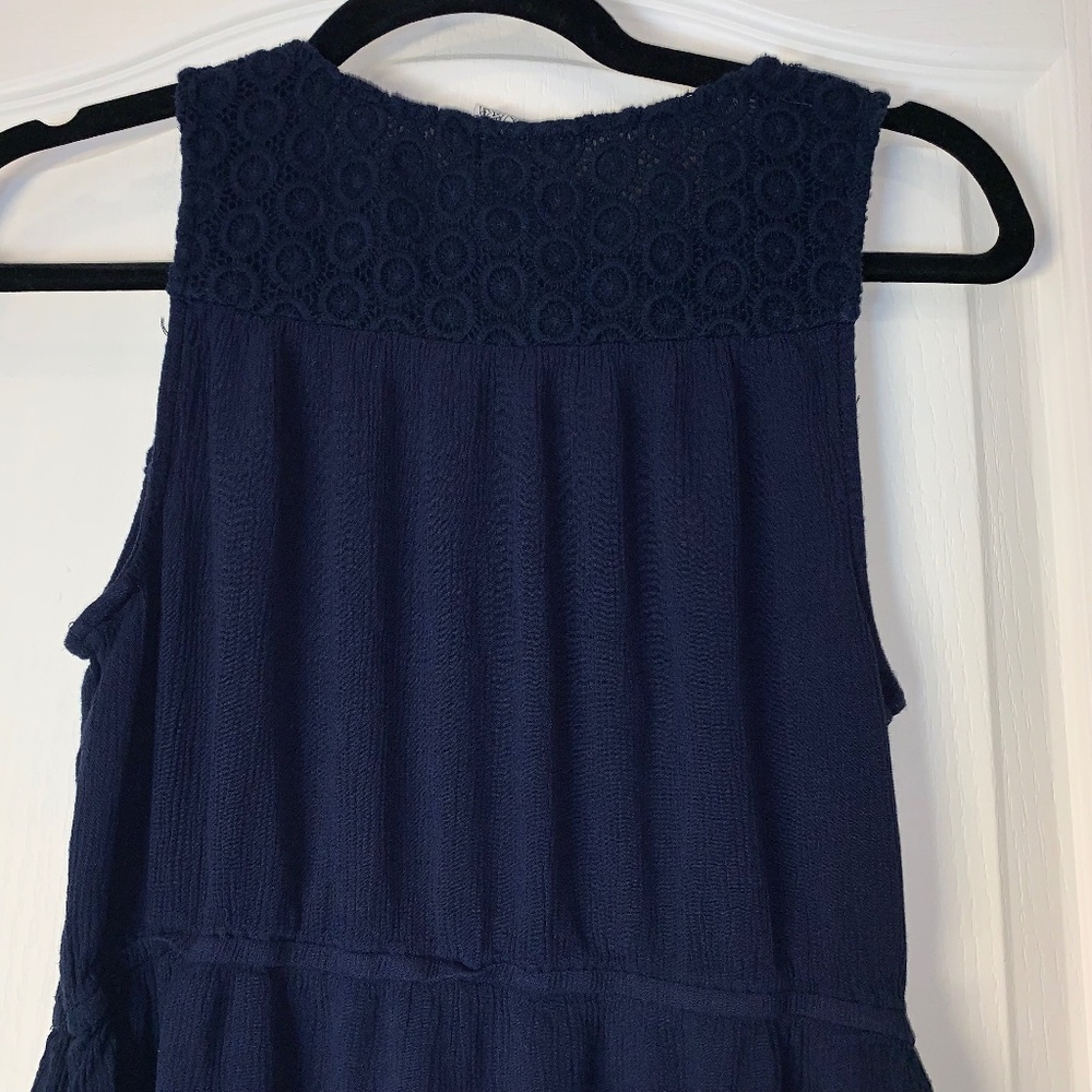 Twik Simons Navy Boho Mini Dress Crochet Lace Sleeveless Summer Dress M - Picture 7 of 12